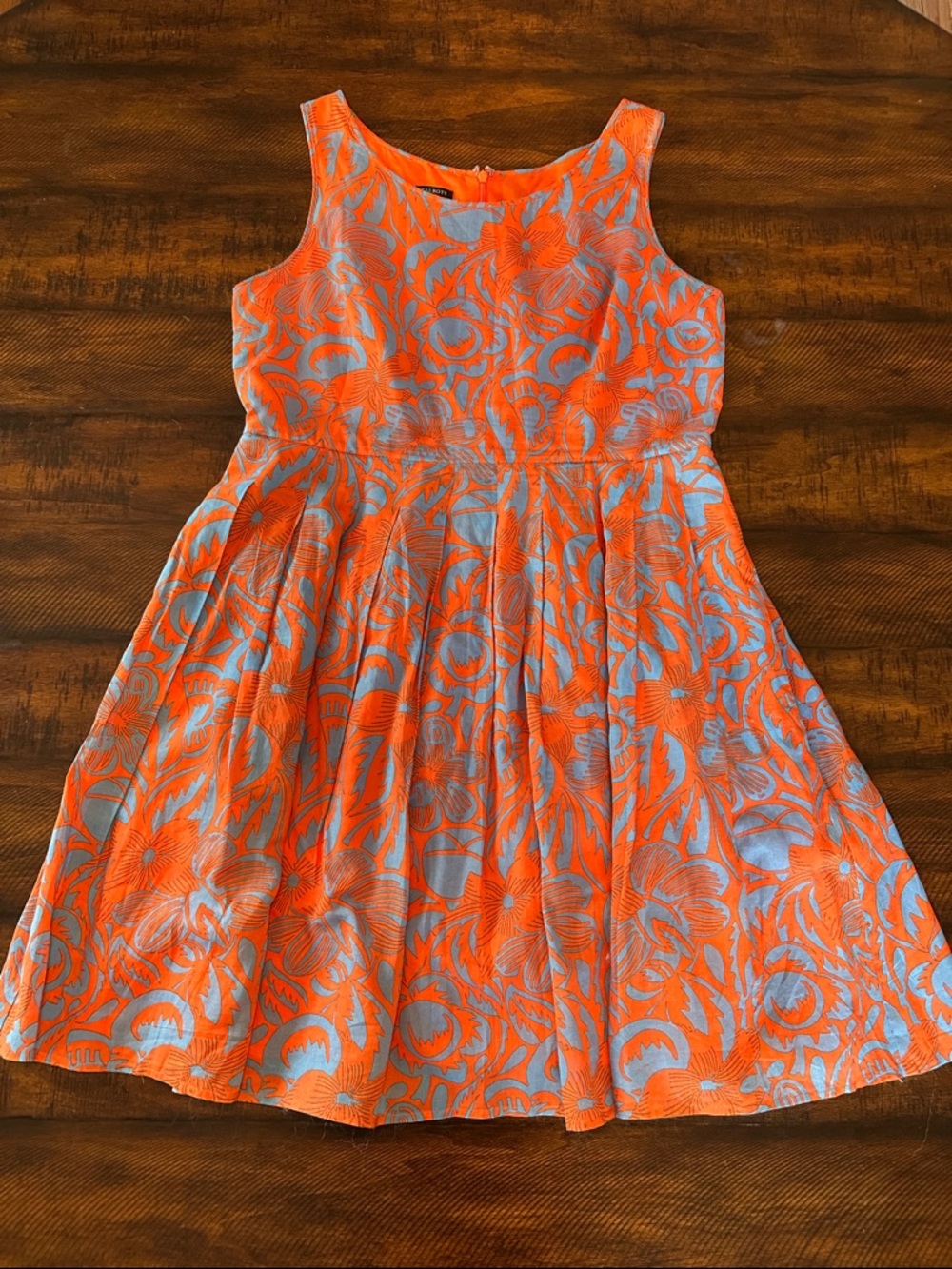 Talbots Orange and Light Blue Floral Fit-and-Flare Dress